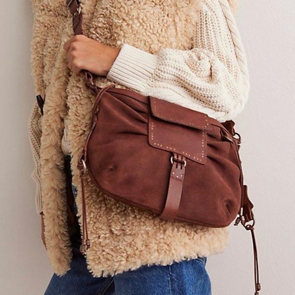 We The Free Silvie Studded Sling Bag Cognac Brown Suede - Picture 2 of 13